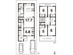 建物プラン例(2号地)4LDK、土地価格4500万円、土地面積128.28m2、建物価格2293万円、建物面積115.1m2