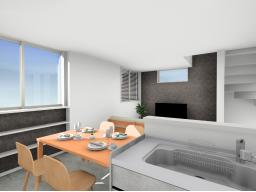 建物プラン例イメージパース（１号地）建物価格2604万円（地盤改良費・外構工事費・水道工事費は価格には含まれません。）建物面積87.90m2／26.58坪