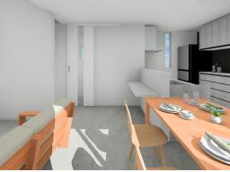 建物プラン例イメージパース（１号地）建物価格2604万円（地盤改良費・外構工事費・水道工事費は価格には含まれません。）建物面積87.90m2／26.58坪