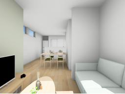 建物プラン例イメージパース（2号地）建物価格2393万円（地盤改良費・外構工事費・水道工事費は価格には含まれません。）建物面積80.52m2／24.35坪