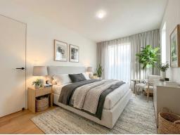 【主寝室イメージ】一日の終わりを静かに過ごせる、落ち着いた主寝室。※掲載の写真は当社施工画像にCGで家具を合成配置したものです。実際にはモデルセッティングはございません。