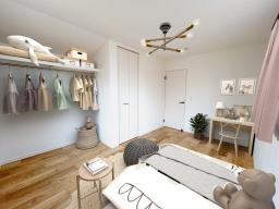 全居室ゆとりの6帖以上の広さ。家族それぞれが自分の時間を大切にできる心地よい空間です。（写真：II号地２階西洋室7.2帖）※掲載の写真は完成建物の画像にCGで家具を配置したイメージです。