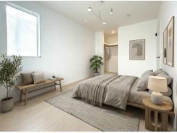 【主寝室イメージ】一日の終わりを静かに過ごせる、落ち着いた主寝室。※掲載の写真は当社施工画像にCGで家具を合成配置したものです。実際にはモデルセッティングはございません。