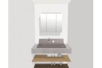 洗面化粧台(※イメージ)：扉で隠さないオープンな収納棚は、お洒落なバスケットを置いたり、タオルの見せる収納を楽しめます♪