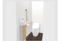 1階のトイレは小さなお子様でも手が届きやすい、便利な独立型手洗い器を完備。