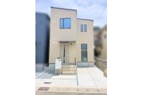 【2号地外観写真】シンプルでスマートなデザインと、暮らしやすい3LDKの住まいです。前道は約5.96m。車の出入りもしやすく、現地で道路幅や駐車のしやすさをご確認いただけます。