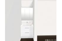 機能性に優れた三面鏡（長寿命・省電力のスリムLED付）と、豊富な収納キャビネットがついたスタイリッシュな洗面化粧台です。