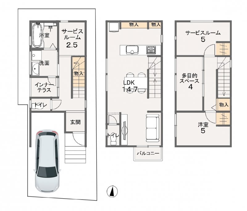 建物プラン例（２号地）建物価格2393万円(地盤改良費、外構費は価格には含まれません。)　建物面積80.52㎡／24.35坪