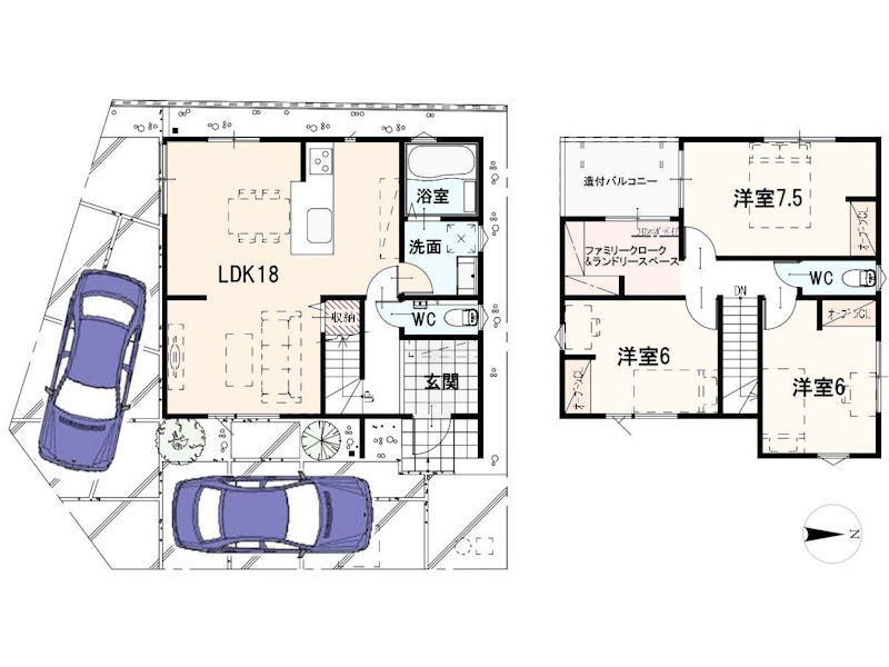 ※間取り図・パース・写真中に車や家具を掲載の場合は、配置例を示したもので実際に設置されているわけではありません。特にコメントがない場合は家具や車などは販売価格に含まれません。