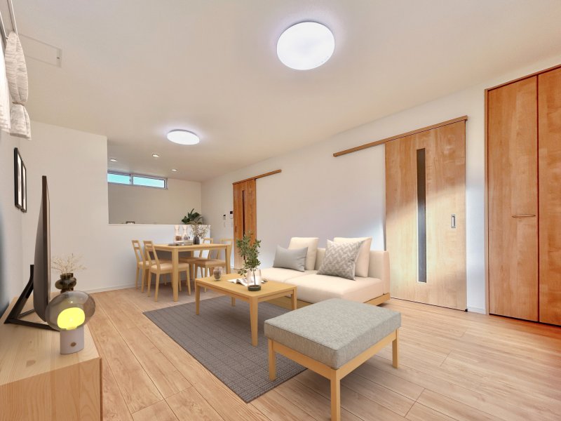 リビングイメージ ※掲載のモデルハウス画像は、完成建物の画像にCGで家具を合成配置したものです。実際にはモデルセッティングはございませんので、ご了承ください。