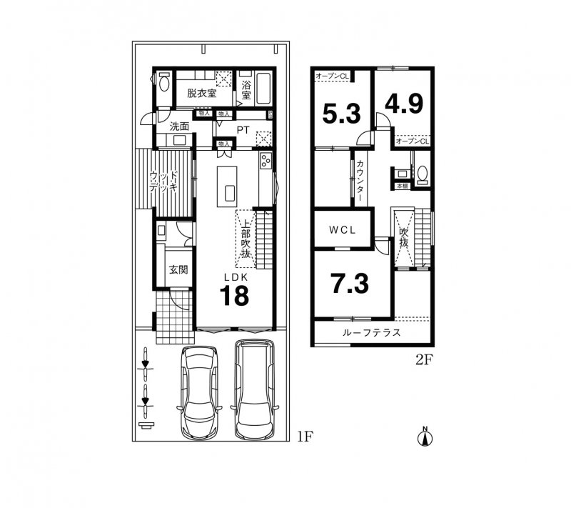 【建築プラン例】建物価格：2754万円／建延面積：105.99㎡(32.06坪)　※地盤改良費・外構工事費・水道工事費は価格には含まれません。