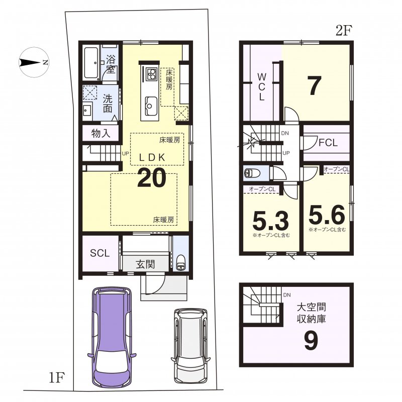 【建物参考プラン】 建物参考価格2380万円／建物面積100.19m2　※長期優良住宅　※間取りなどはお客様が自由に選択できます。　※地盤改良費・外構工事費・水道工事費は価格には含まれません。　