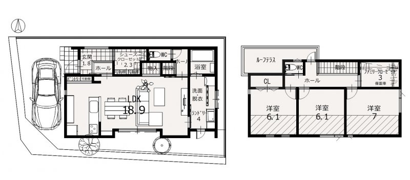 【建築プラン例(2号地)】建物価格：2760万円／建延面積：103.29㎡(31.24坪)　※地盤改良費・外構工事費・水道工事費は価格には含まれません。