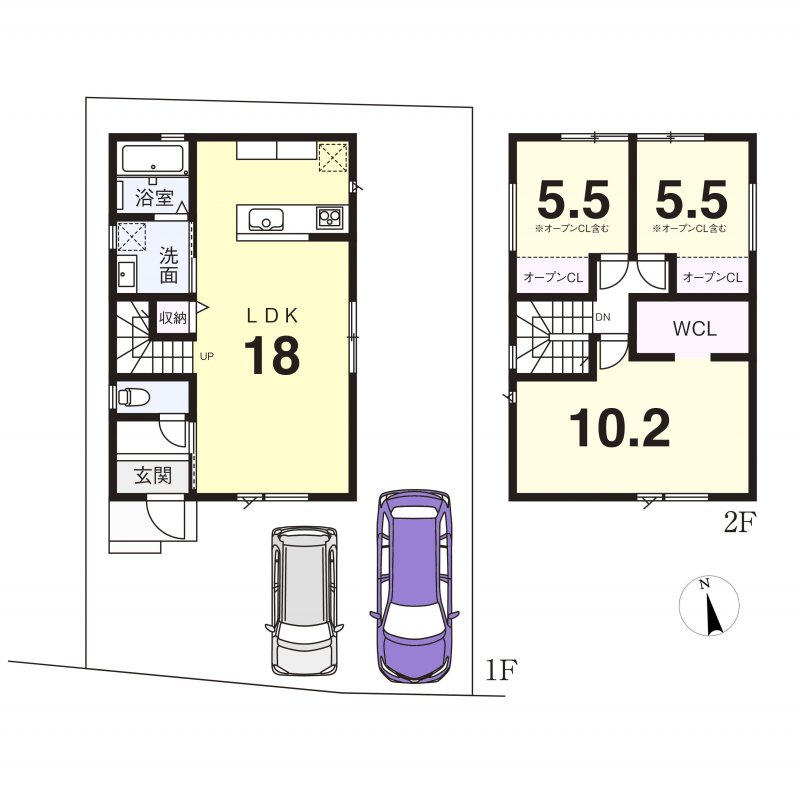 【建物参考プラン】建物参考価格1733万円／建物面積89.42m2　※間取りなどはお客様が自由に選択できます。　※地盤改良費・外構工事費・水道工事費は価格には含まれません。　