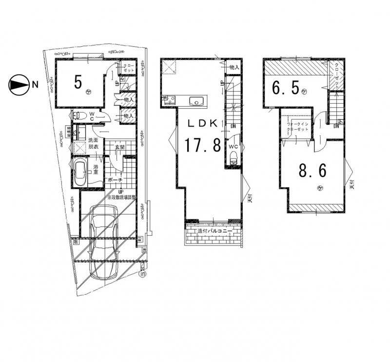 ※間取り図・パース・写真中に車や家具を掲載の場合は、配置例を示したもので実際に設置されているわけではありません。特にコメントがない場合は家具や車などは販売価格に含まれません。