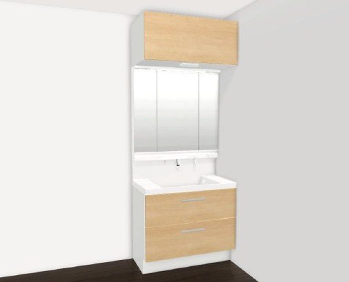 毎日使うものだから清潔な空間を保ちたい水回り。洗面化粧台にはそんな願いを解消させてくれる収納アイデアが満載です。三面鏡の裏側には小物から背の高い物まで収納できます。※画像はイメージです。