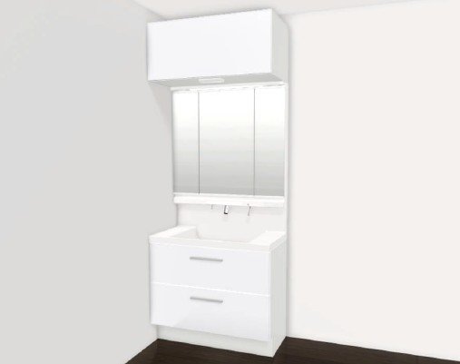 毎日使うものだから清潔な空間を保ちたい水回り。洗面化粧台にはそんな願いを解消させてくれる収納アイデアが満載です。三面鏡の裏側には小物から背の高い物まで収納できます。※画像はイメージです。