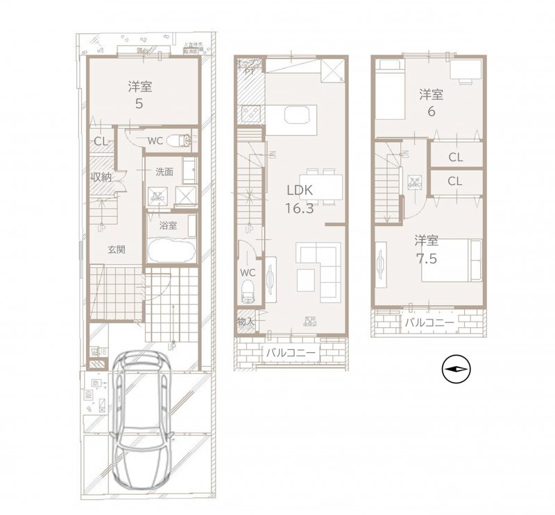 ※間取り図・パース・写真中に車や家具を掲載の場合は、配置例を示したもので実際に設置されているわけではありません。特にコメントがない場合は家具や車などは販売価格に含まれません。
