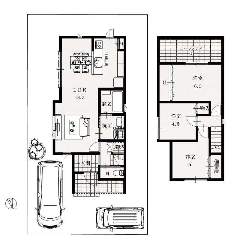 【建築プラン例】建物価格：2217万円／延べ床面積：77.89㎡（23.56坪）※地盤改良費・外構工事費・水道工事費は価格には含まれません。