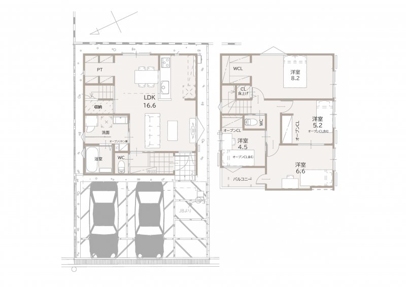 ※間取り図・パース・写真中に車や家具を掲載の場合は、配置例を示したもので実際に設置されているわけではありません。特にコメントがない場合は家具や車などは販売価格に含まれません。
