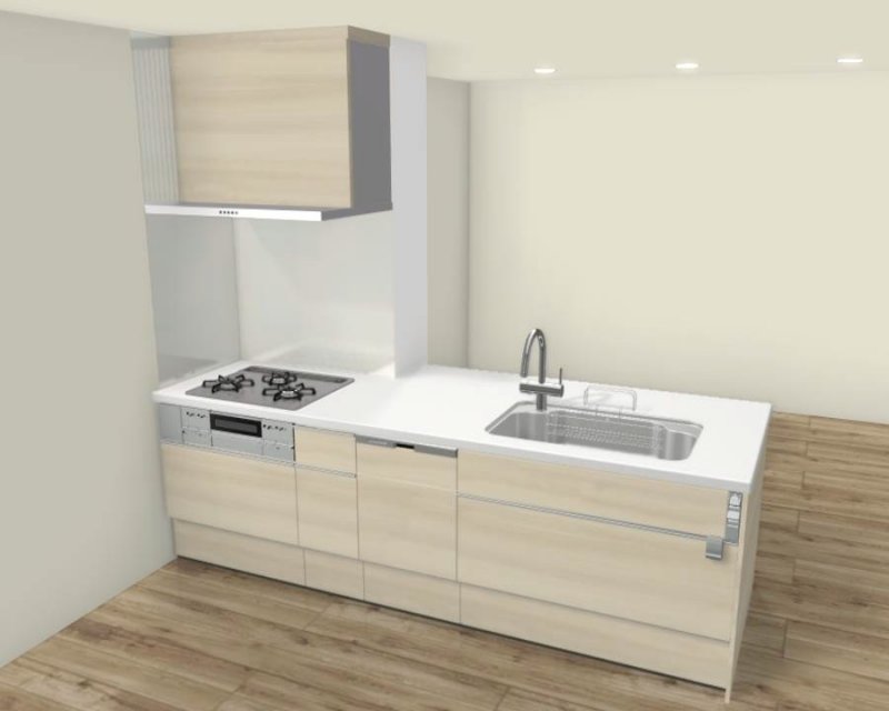 キッチン(※イメージ)：耐久性に優れた人造大理石のワークトップと、汚れが溜まりにくい形状のステンレスシンクを採用！