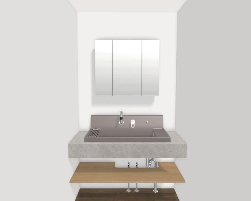 洗面化粧台(※イメージ)：扉で隠さないオープンな収納棚は、お洒落なバスケットを置いたり、タオルの見せる収納を楽しめます♪