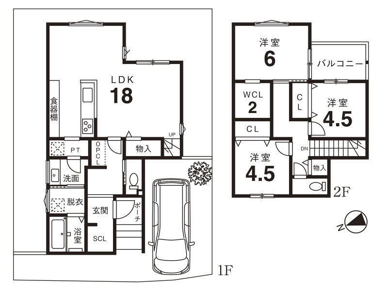 建物プラン例 建物価格2389万円、建物面積95.95m2 ※建物参考プラン中の外構・植栽・家具・車・小物などは参考価格に含まれません。