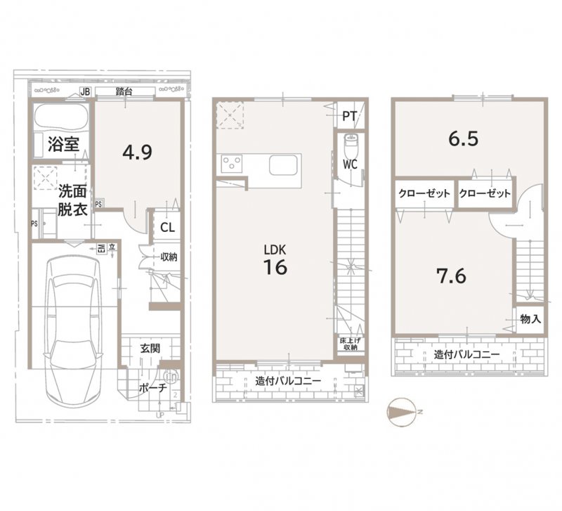 ※間取り図・パース・写真中に車や家具を掲載の場合は、配置例を示したもので実際に設置されているわけではありません。特にコメントがない場合は家具や車などは販売価格に含まれません。
