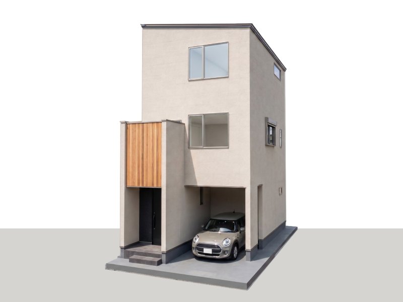 ※外観完成予想CGは図面を基に作成し、車はイメージとして配置したものです（実際には含まれません）また、風景・建物・植栽等は実際と異なる場合がございます。
