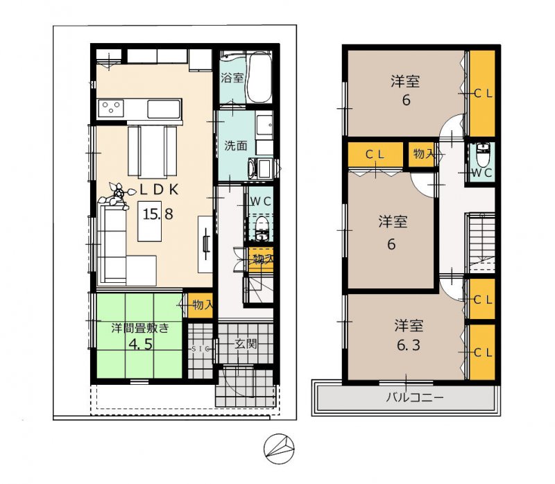 建物プラン例（建物価格2517万円、建物面積99.36m2）