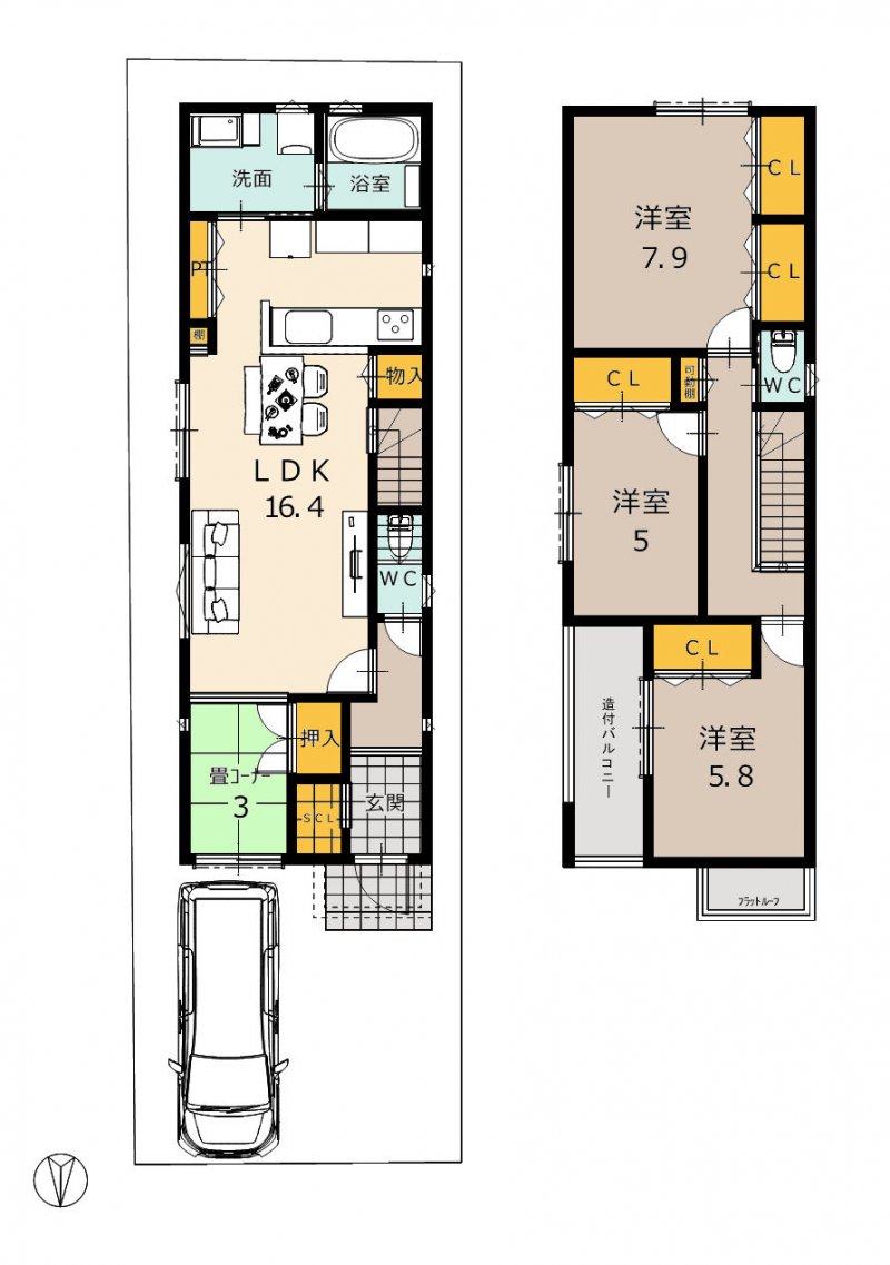 建物プラン例（建物価格2898万円、建物面積98.75㎡）※地盤改良費・外構工事費は価格に含まれません。