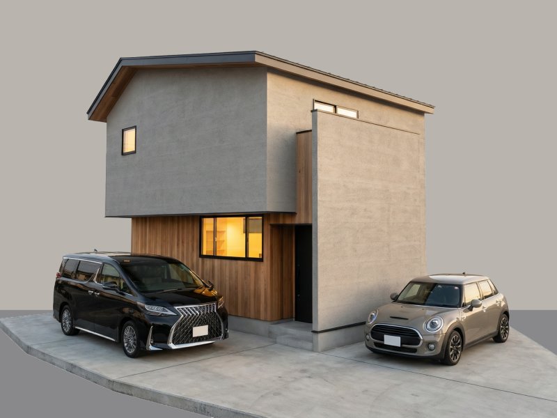 ※外観完成予想CGは図面を基に作成し、車はイメージとして配置したものです（実際には含まれません）。また、風景・建物・植栽等は実際と異なる場合がございます。