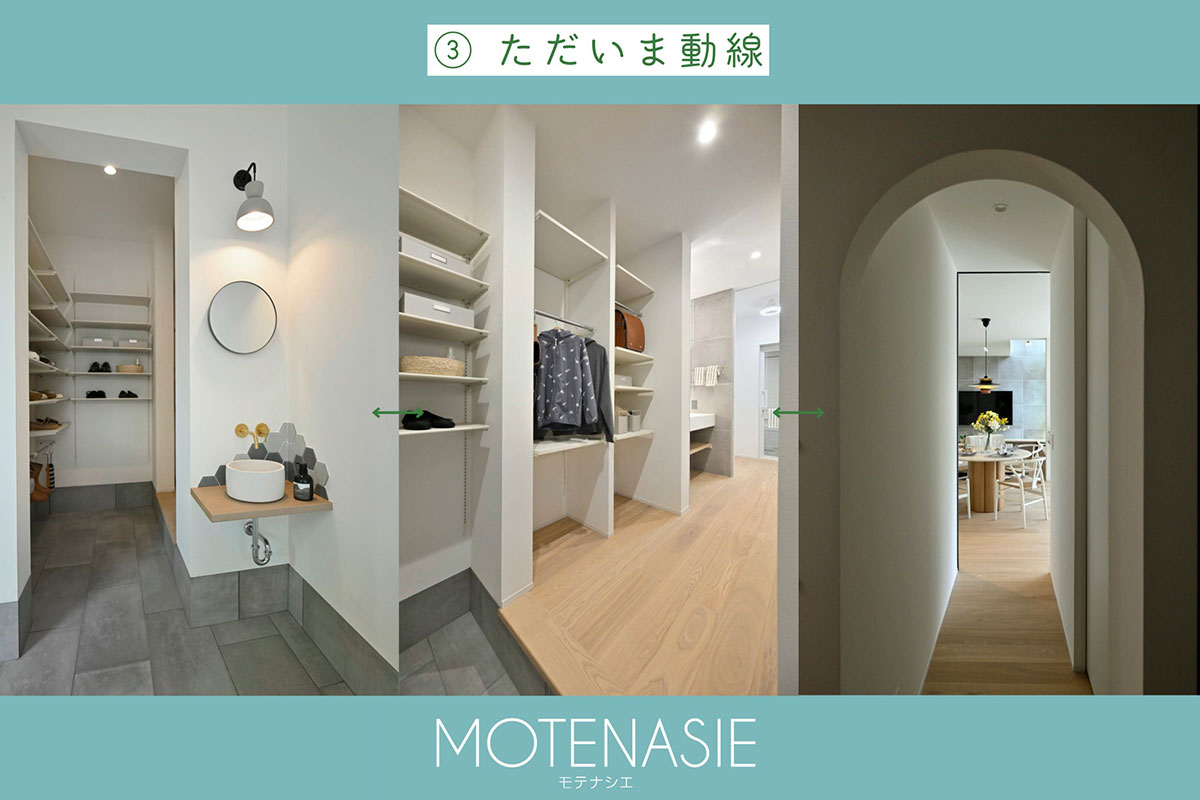 今出川住宅展示場の新しいモデルハウス MOTENASIE [モテナシエ]のただいま動線