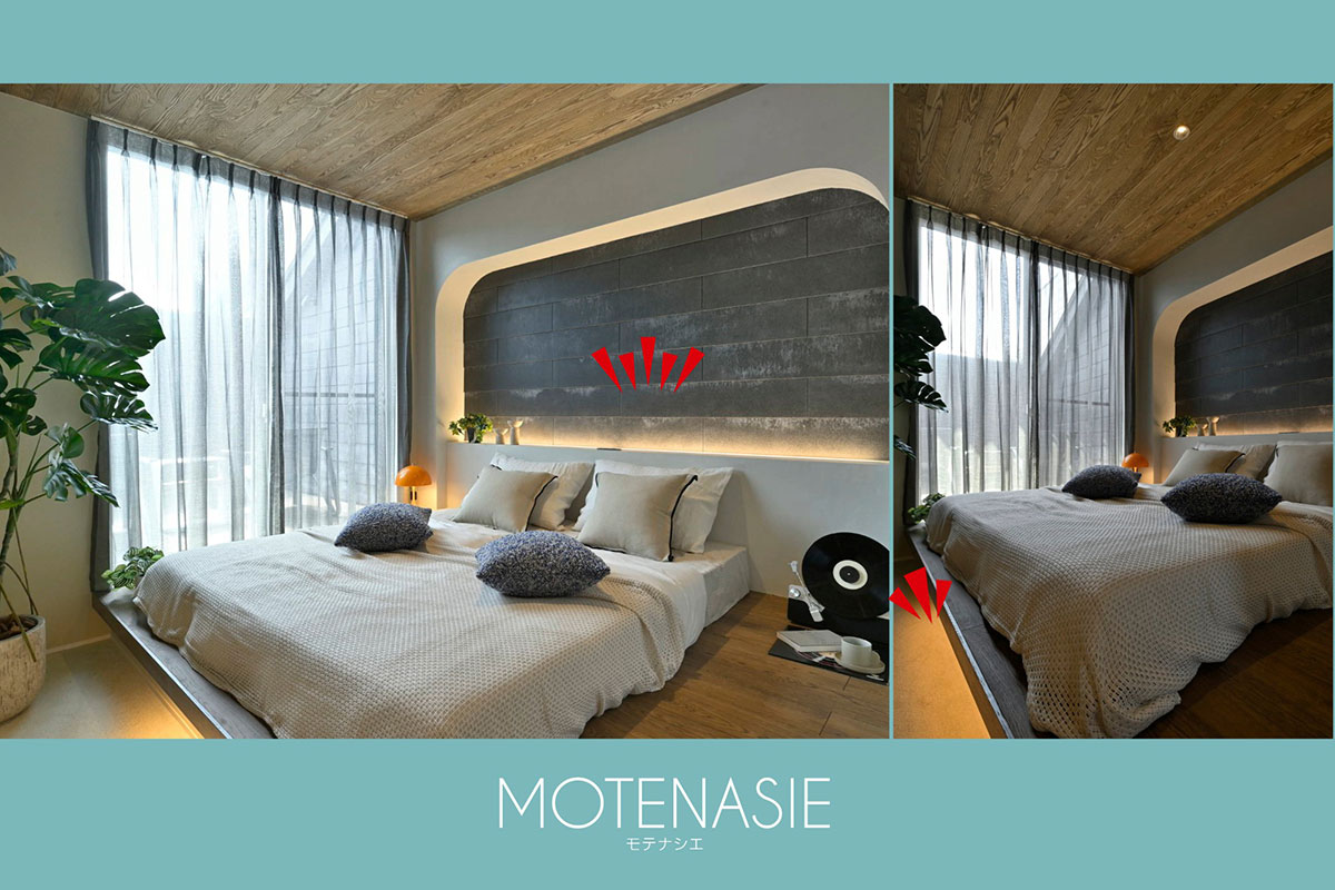 今出川住宅展示場の新モデルハウスMOTENASIE［モテナシエ］の寝室の間接照明