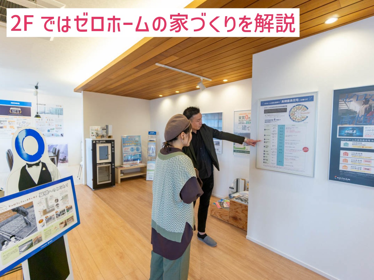 守口住宅展示場「ツナガリの家」の２階ではゼロホームの家づくりを学べます