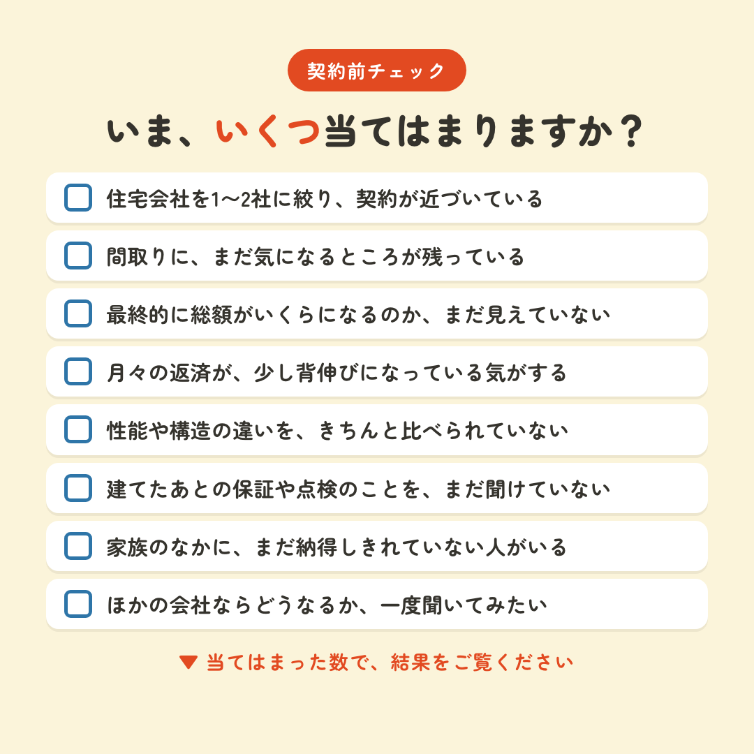 住宅契約前チェックリスト いくつ当てはまるか確認する8つの質問