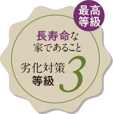 最高等級 長寿命な家であること 劣化対策等級3