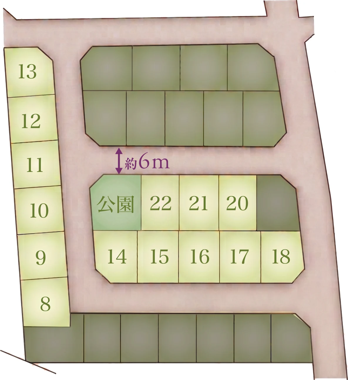 区画図（全31区画・街区内公園・区画内道路 約6m）