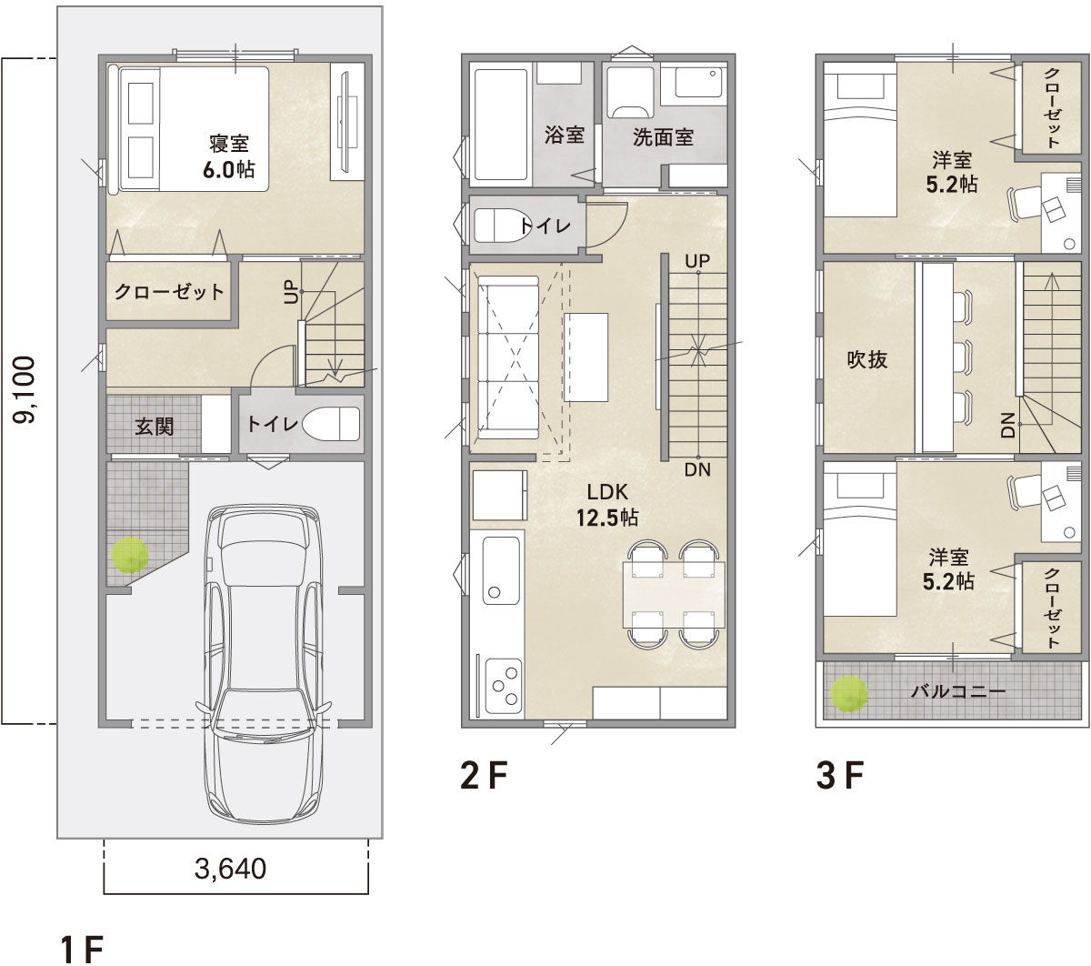 ３階建て狭小住宅の間取り図PLAN 04
